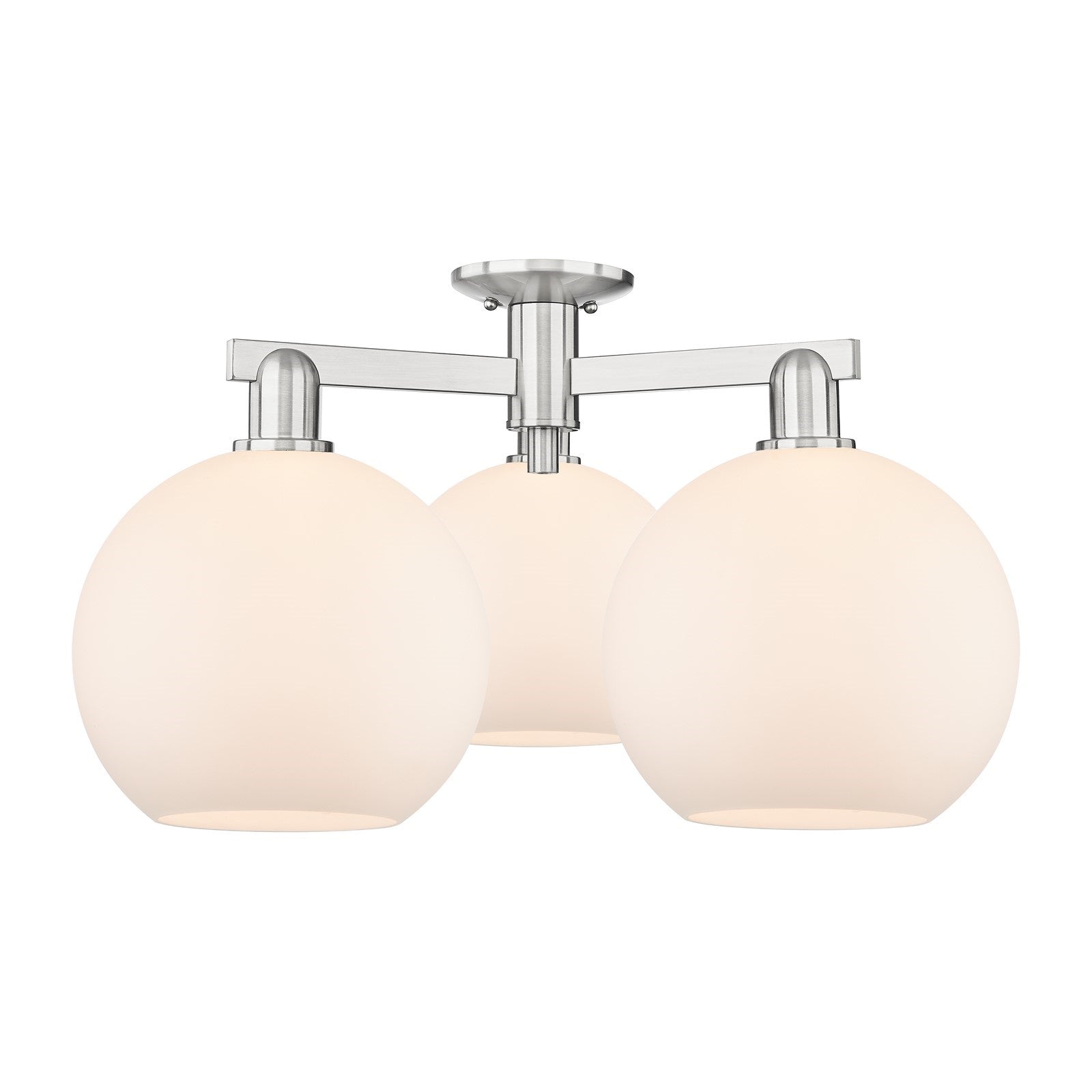 Innovations Athens 28in 3-Light Semi-Flush Mount | Industrial Brushed Satin Nickel and Matte White Glass | Living Room & Hallway | Model 716-3F-SN-G121-10