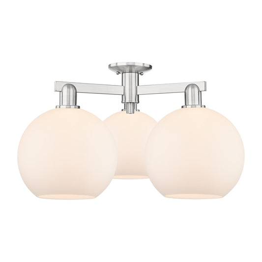 Innovations Athens 28in 3-Light Semi-Flush Mount | Industrial Brushed Satin Nickel and Matte White Glass | Living Room & Hallway | Model 716-3F-SN-G121-10