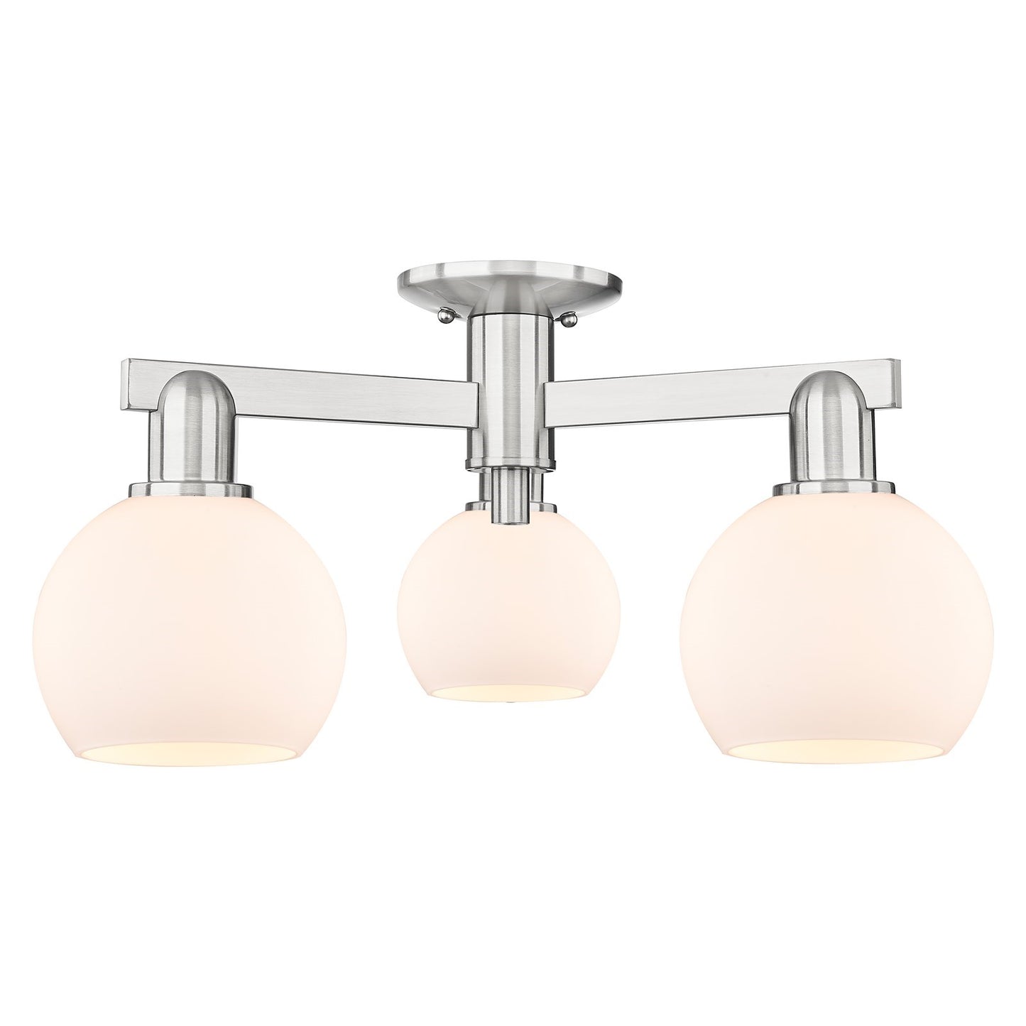 Innovations Athens 23in 3-Light Semi-Flush Mount | Industrial Brushed Satin Nickel and Matte White Glass | Entryway & Hallway | Model 716-3F-SN-G121-6