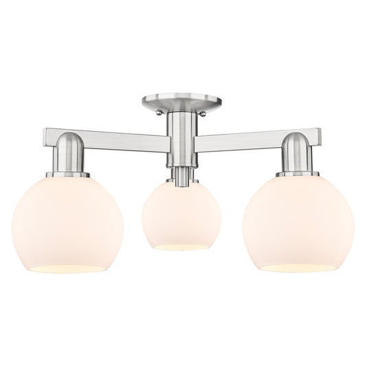 Innovations Athens 23in 3-Light Semi-Flush Mount | Industrial Brushed Satin Nickel and Matte White Glass | Entryway & Hallway | Model 716-3F-SN-G121-6