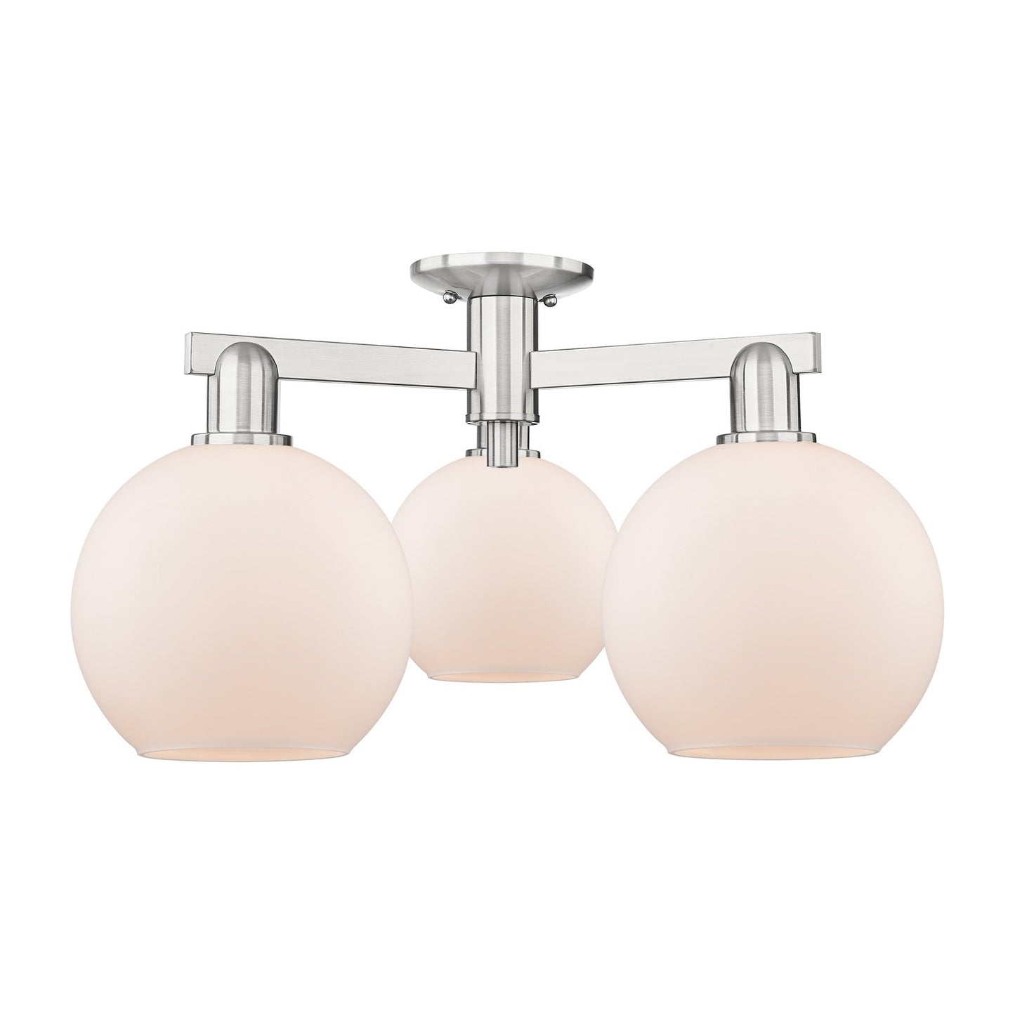 Innovations Athens 25.5in 3-Light Semi-Flush Mount | Industrial Brushed Satin Nickel and Matte White Glass | Living Room, Bedroom | Model 716-3F-SN-G121-8