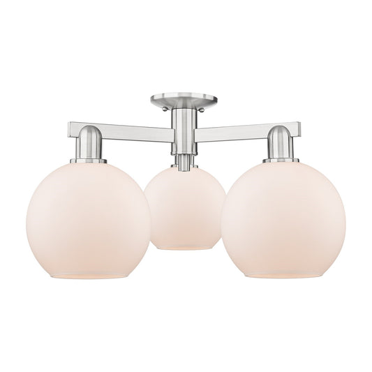Innovations Athens 25.5in 3-Light Semi-Flush Mount | Industrial Brushed Satin Nickel and Matte White Glass | Living Room, Bedroom | Model 716-3F-SN-G121-8