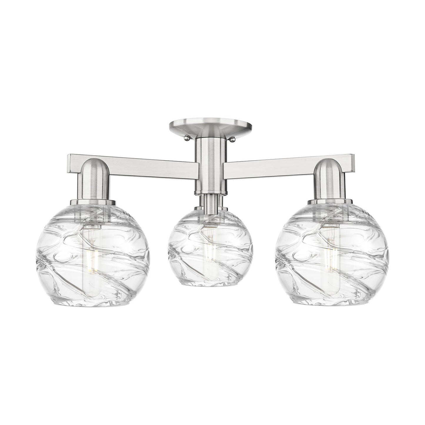 Innovations Lighting Athens Deco Swirl 23in 3-Light Semi-Flush Mount | Industrial Brushed Satin Nickel Steel and Clear Deco | Model 716-3F-SN-G1213-6CL