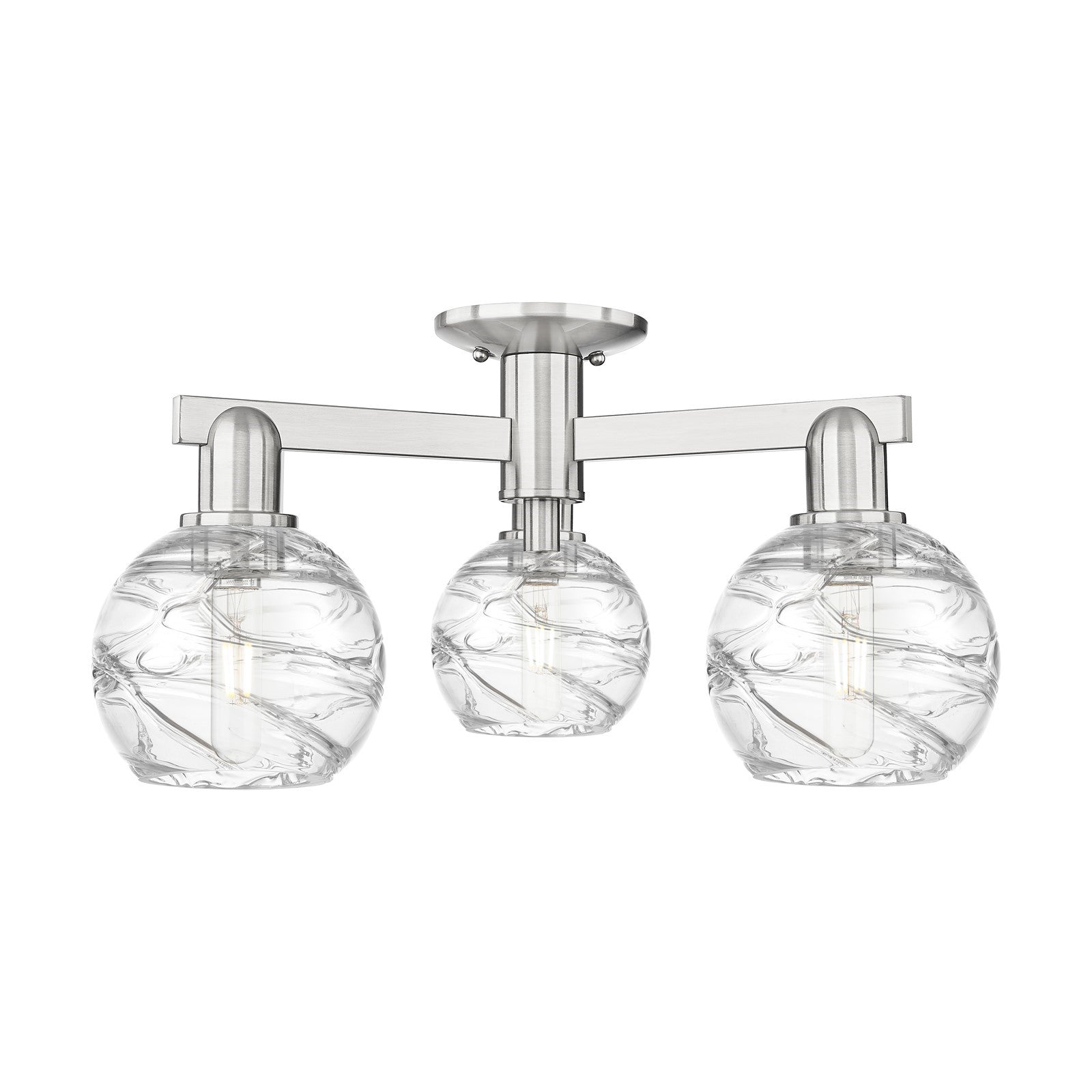 Innovations Lighting Athens Deco Swirl 23in 3-Light Semi-Flush Mount | Industrial Brushed Satin Nickel Steel and Clear Deco | Model 716-3F-SN-G1213-6CL