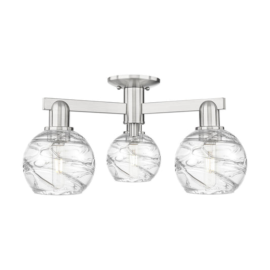 Innovations Lighting Athens Deco Swirl 23in 3-Light Semi-Flush Mount | Industrial Brushed Satin Nickel Steel and Clear Deco | Model 716-3F-SN-G1213-6CL