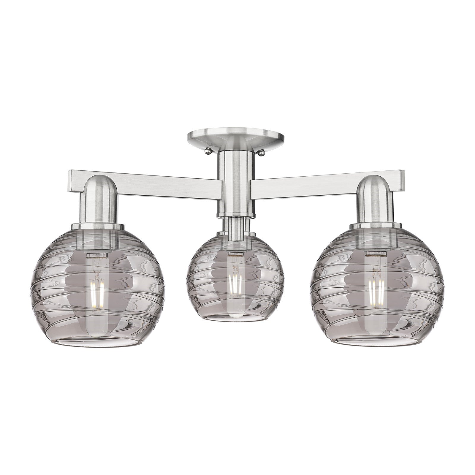 Innovations Athens Deco Swirl 23in 3-Light Semi-Flush Mount | Industrial Brushed Satin Nickel and Light Smoke Glass | Kitchen | Model 716-3F-SN-G1213-6SM