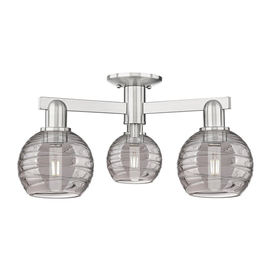 Innovations Athens Deco Swirl 23in 3-Light Semi-Flush Mount | Industrial Brushed Satin Nickel and Light Smoke Glass | Kitchen | Model 716-3F-SN-G1213-6SM