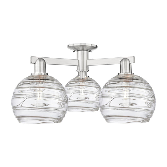 Innovations Athens Deco Swirl 26in 3-Light Semi-Flush Mount | Industrial Brushed Satin Nickel and Clear Deco Swirl Glass | Model 716-3F-SN-G1213-8CL
