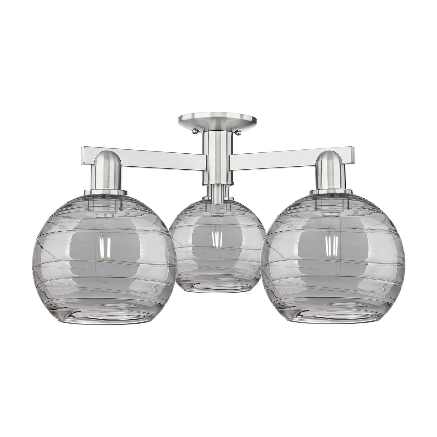 Innovations Athens Deco Swirl 26in 3-Light Semi-Flush Mount | Industrial Brushed Satin Nickel and Light Smoke Glass | Living | Model 716-3F-SN-G1213-8SM