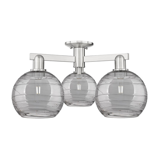 Innovations Athens Deco Swirl 26in 3-Light Semi-Flush Mount | Industrial Brushed Satin Nickel and Light Smoke Glass | Living | Model 716-3F-SN-G1213-8SM