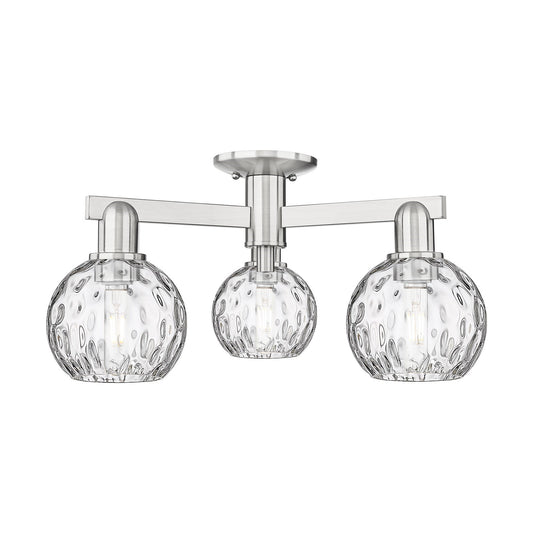 Innovations Athens Water Glass 24in 3-Light Semi-Flush Mount | Industrial Brushed Satin Nickel and Clear Glass | Damp-Rated | Model 716-3F-SN-G1215-6