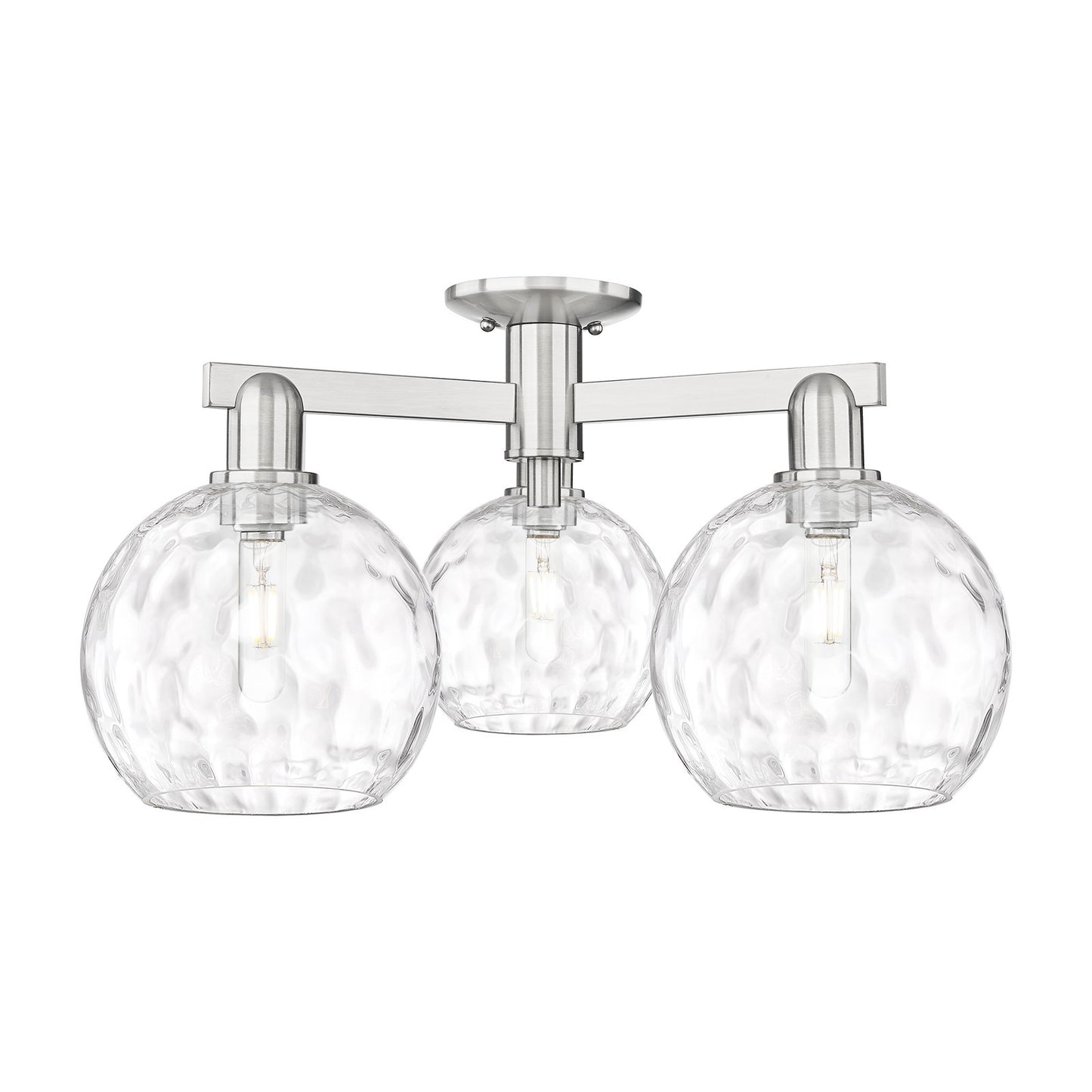 Innovations Athens Water Glass 26in 3-Light Semi-Flush Mount | Industrial Brushed Satin Nickel and Clear Glass | Entryway & | Model 716-3F-SN-G1215-8
