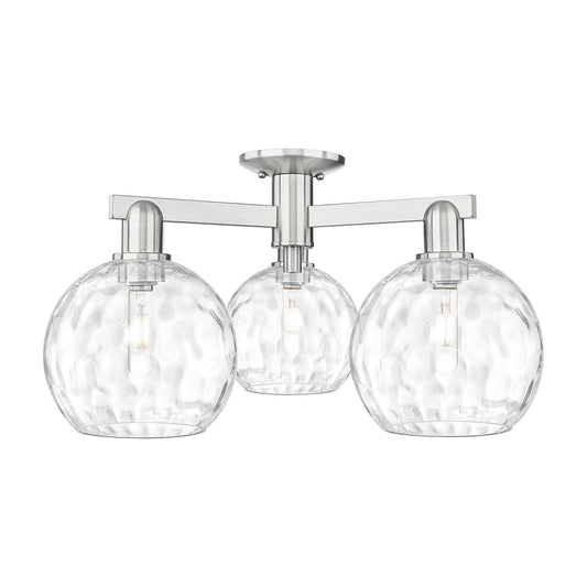 Innovations Athens Water Glass 26in 3-Light Semi-Flush Mount | Industrial Brushed Satin Nickel and Clear Glass | Entryway & | Model 716-3F-SN-G1215-8