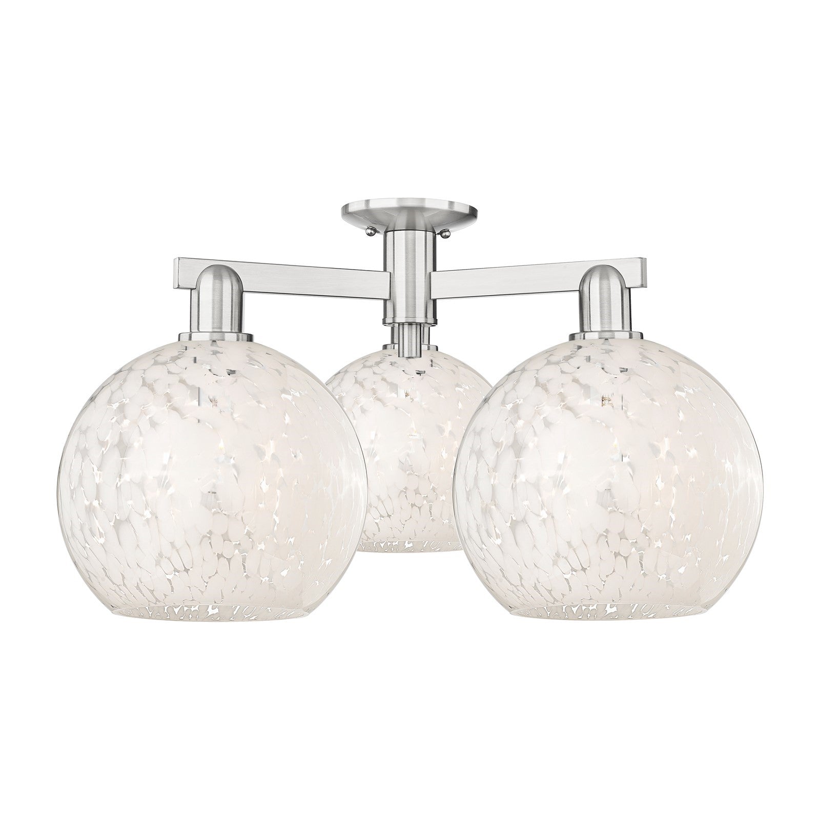 Innovations Lighting Arcadia 28in 3-Light Semi-Flush Mount | Industrial Brushed Satin Nickel and White Mouchette Glass | Model 716-3F-SN-G1216-10WM