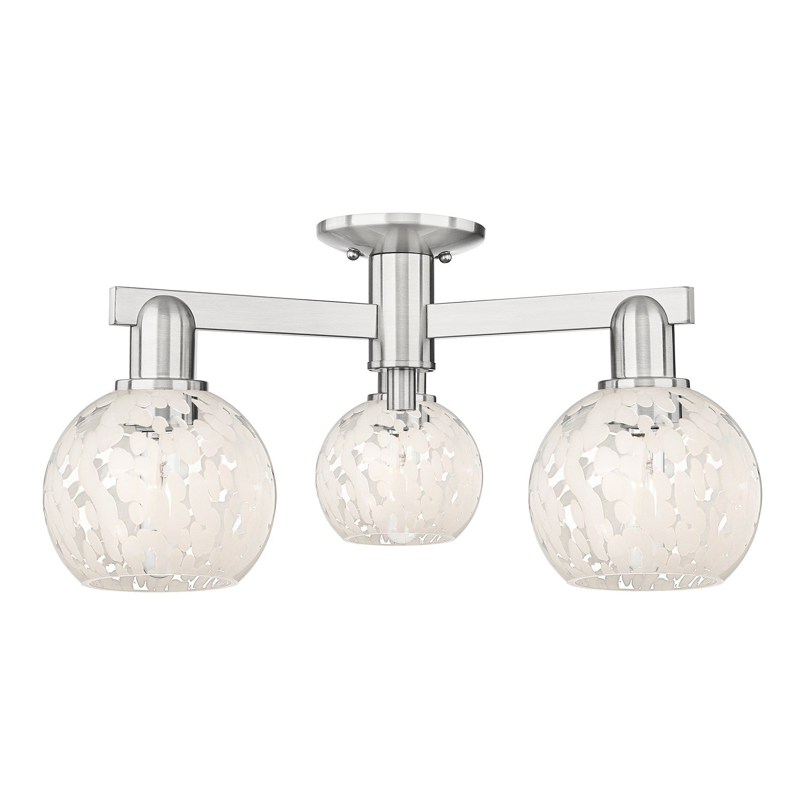 Innovations Lighting Arcadia 24in 3-Light Semi-Flush Mount | Industrial Brushed Satin Nickel and White Mouchette Glass | Model 716-3F-SN-G1216-6WM