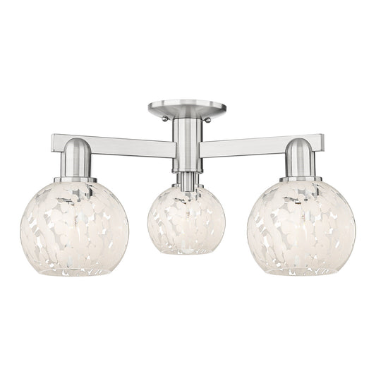 Innovations Lighting Arcadia 24in 3-Light Semi-Flush Mount | Industrial Brushed Satin Nickel and White Mouchette Glass | Model 716-3F-SN-G1216-6WM
