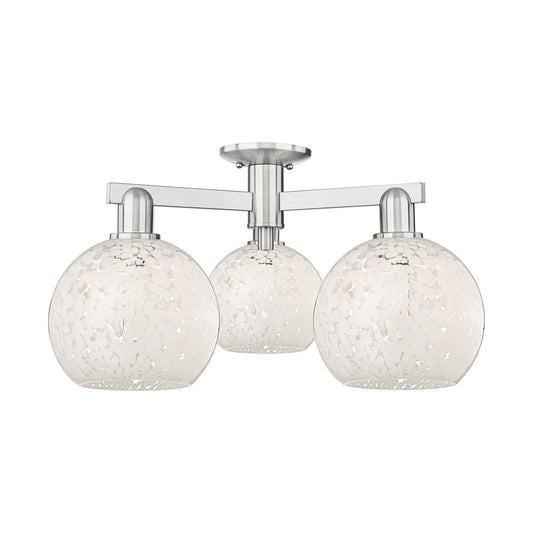 Innovations White Mouchette 26in 3-Light Semi-Flush Mount | Industrial Brushed Satin Nickel and White Mouchette Glass | Model 716-3F-SN-G1216-8WM