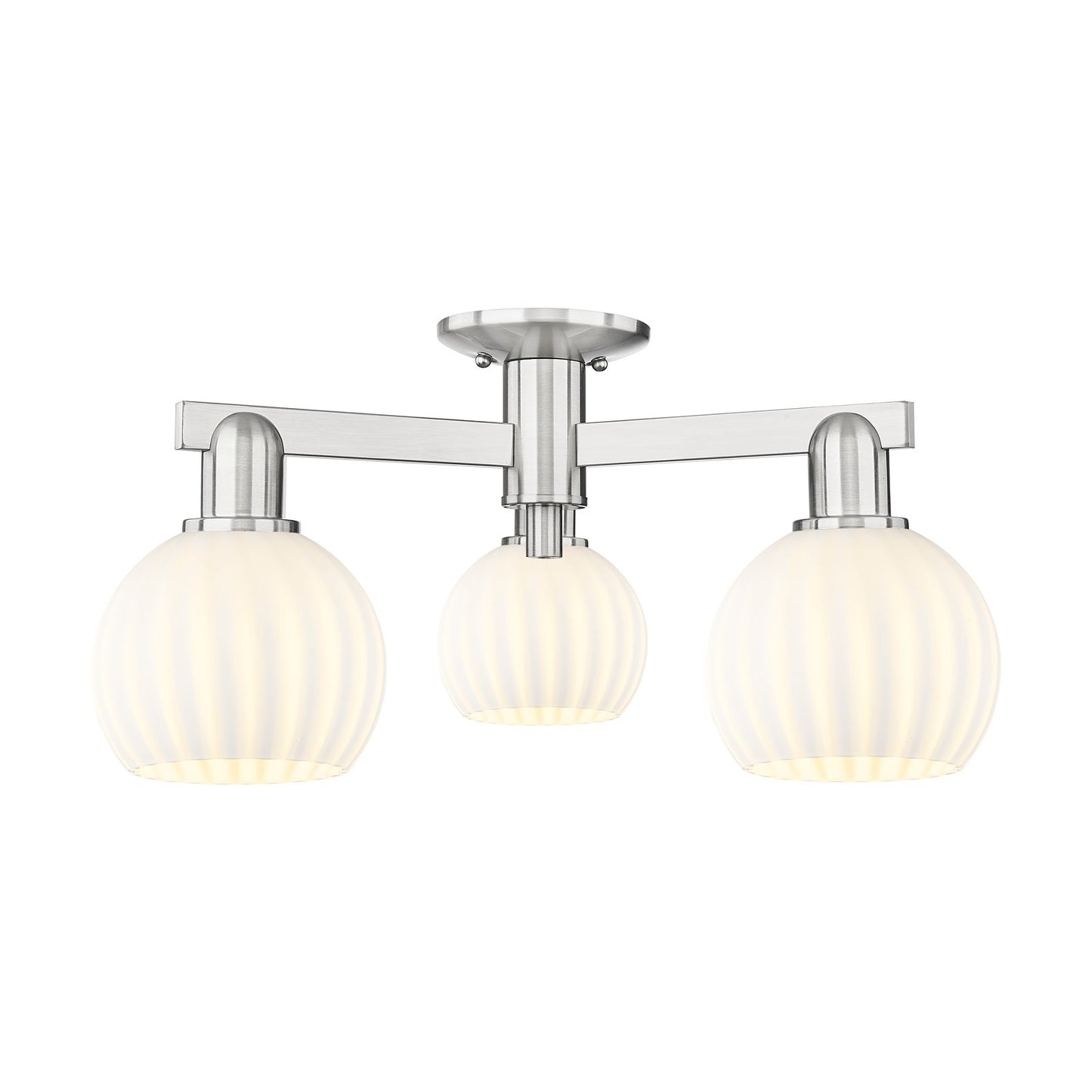 Innovations Lighting Arcadia 24in 3-Light Semi-Flush Mount | Industrial Brushed Satin Nickel and White Venetian Glass | Model 716-3F-SN-G1217-6WV