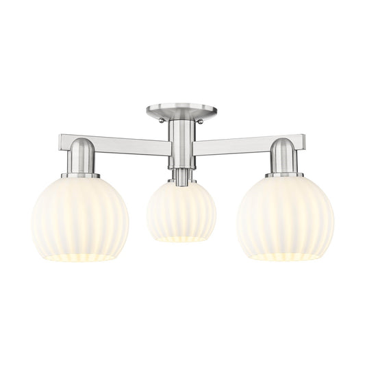 Innovations Lighting Arcadia 24in 3-Light Semi-Flush Mount | Industrial Brushed Satin Nickel and White Venetian Glass | Model 716-3F-SN-G1217-6WV