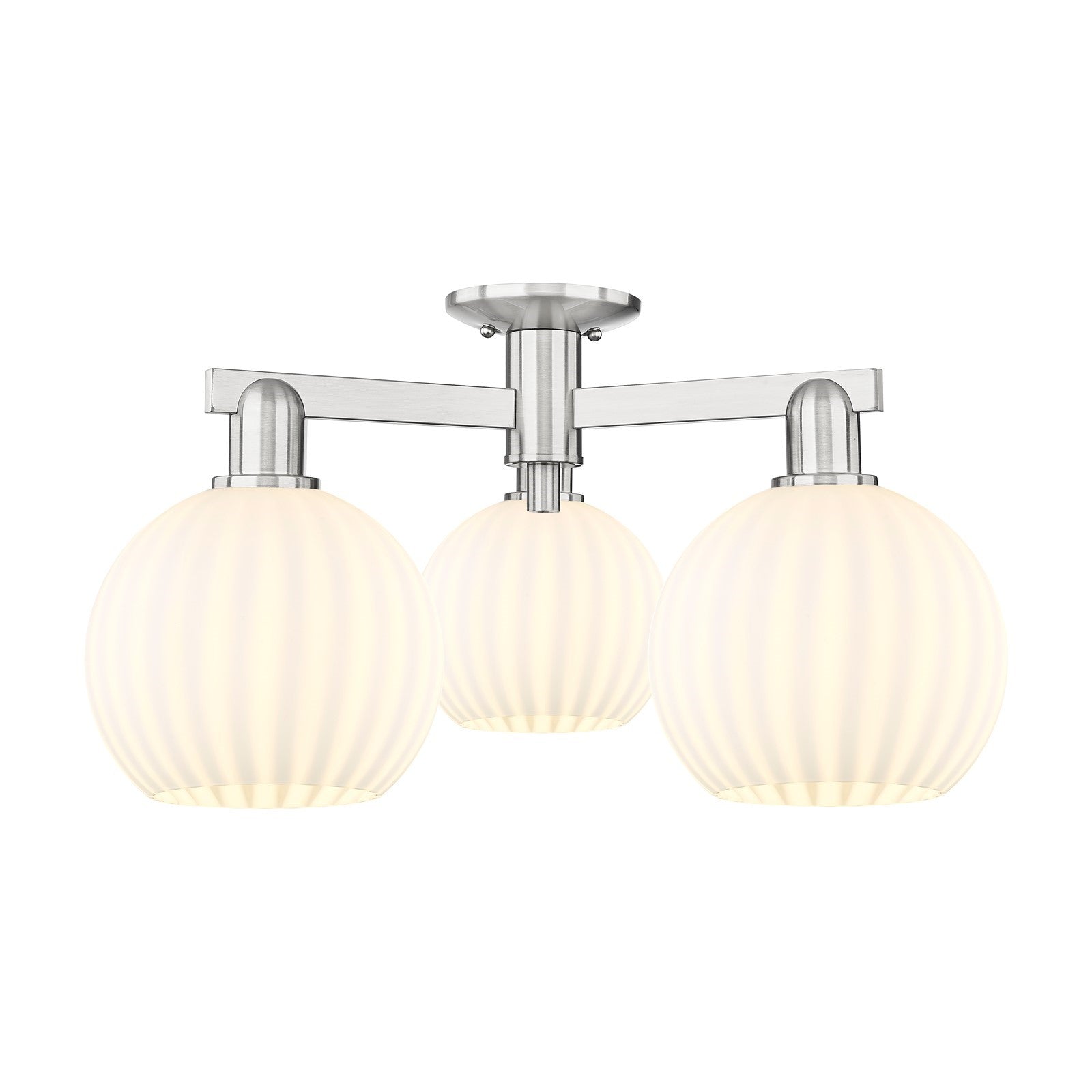 Innovations Lighting Arcadia 26in 3-Light Semi-Flush Mount | Industrial Brushed Satin Nickel and White Venetian Glass | Model 716-3F-SN-G1217-8WV