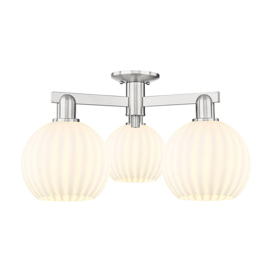 Innovations Lighting Arcadia 26in 3-Light Semi-Flush Mount | Industrial Brushed Satin Nickel and White Venetian Glass | Model 716-3F-SN-G1217-8WV