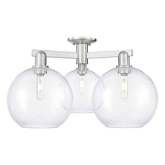Innovations Athens 28in 3-Light Semi-Flush Mount | Industrial Brushed Satin Nickel Steel and Clear Glass | Entryway & Hallway | Model 716-3F-SN-G122-10