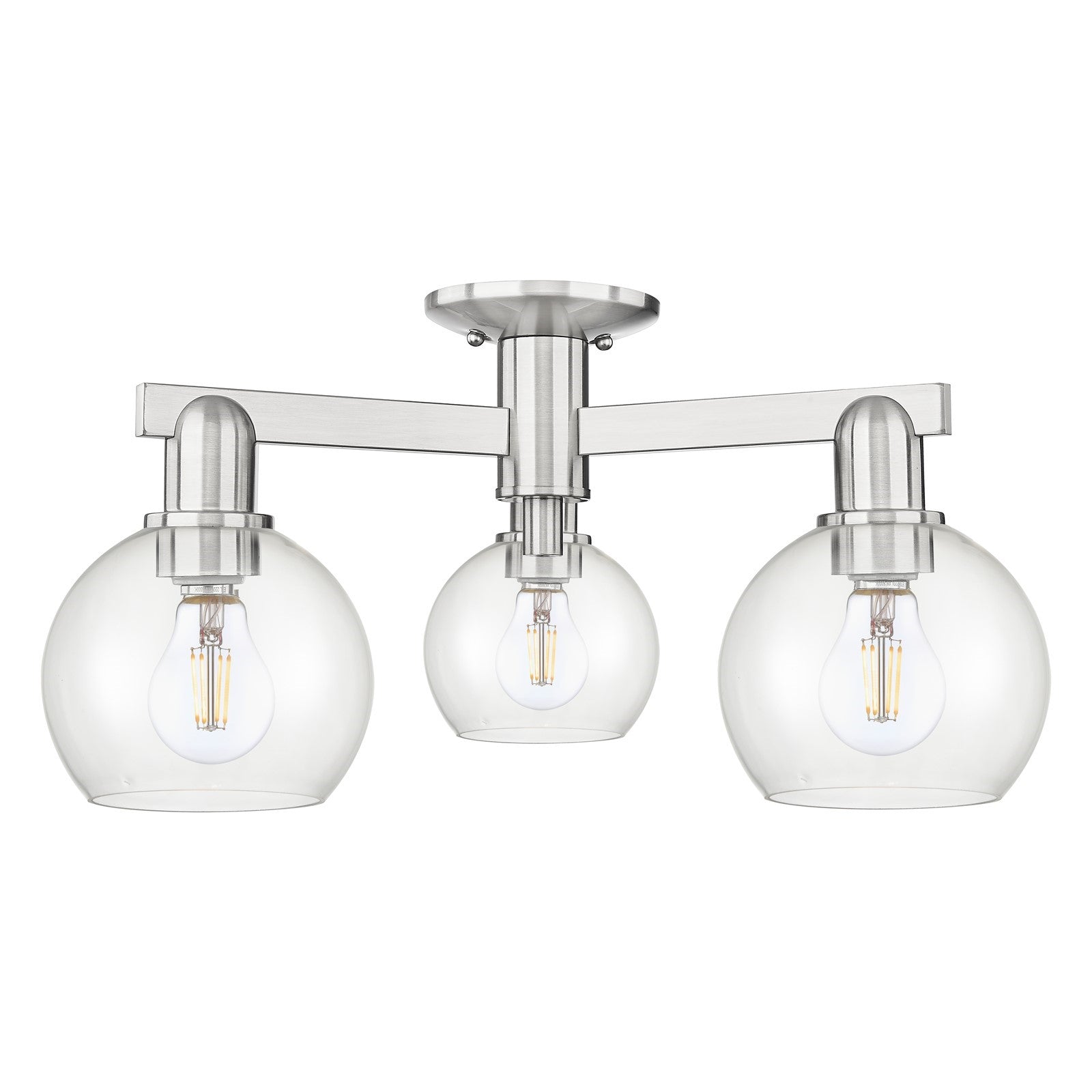 Innovations Athens 23in 3-Light Semi-Flush Mount | Industrial Brushed Satin Nickel and Clear Glass | Kitchen & Hallway | 23.38 x | Model 716-3F-SN-G122-6