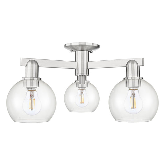 Innovations Athens 23in 3-Light Semi-Flush Mount | Industrial Brushed Satin Nickel and Clear Glass | Kitchen & Hallway | 23.38 x | Model 716-3F-SN-G122-6