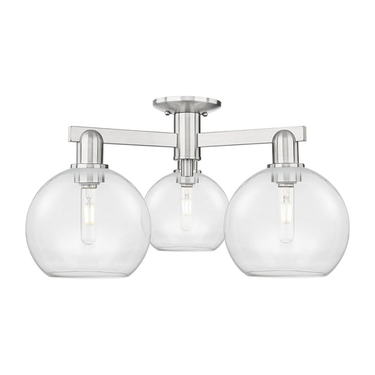 Innovations Athens 26in 3-Light Semi-Flush Mount | Industrial Brushed Satin Nickel and Clear Glass | Entryway & Hallway | 25.5 x | Model 716-3F-SN-G122-8