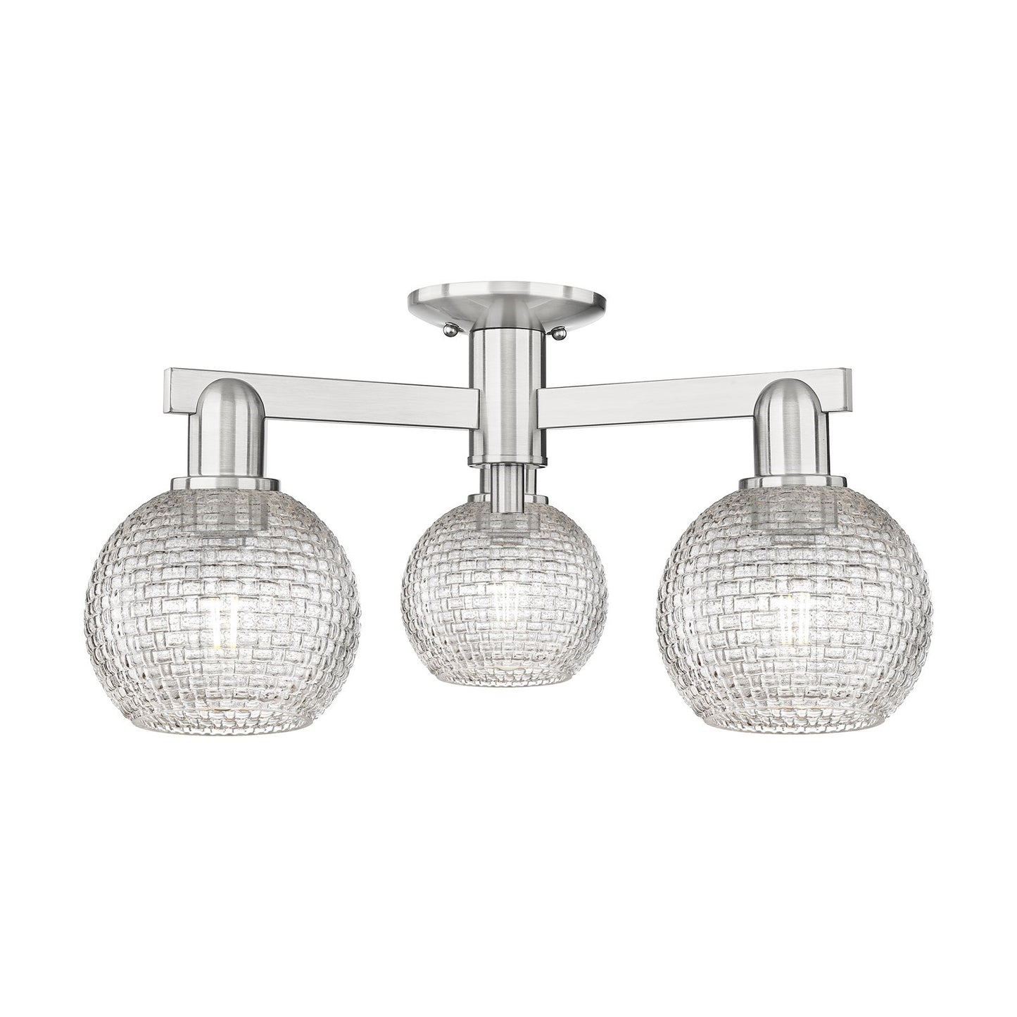 Innovations Athens 23in 3-Light Semi-Flush Mount | Industrial Brushed Satin Nickel and Clear Basket Weave Glass | Entryway & | Model 716-3F-SN-G122C-6CL