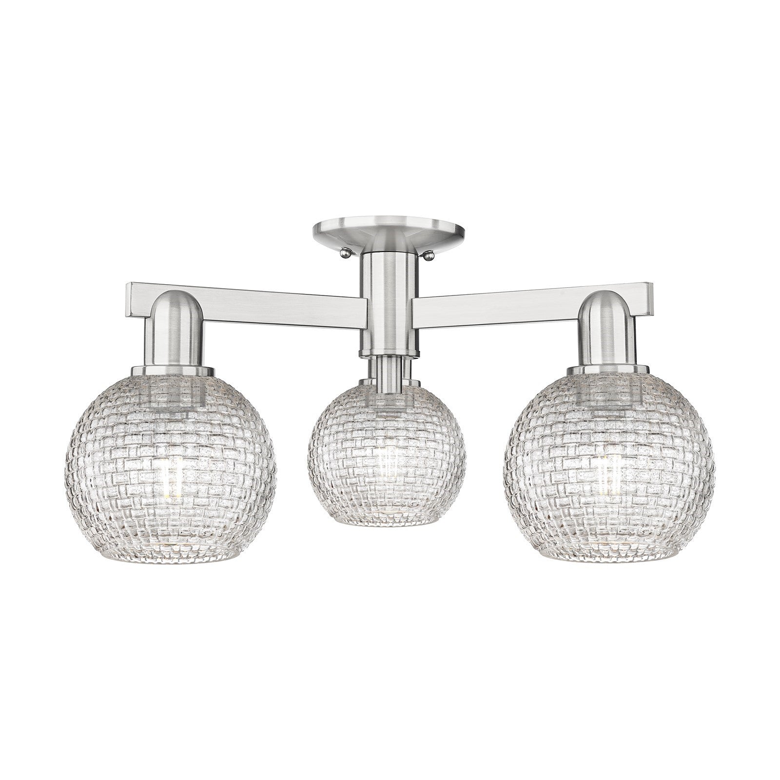 Innovations Athens 23in 3-Light Semi-Flush Mount | Industrial Brushed Satin Nickel and Clear Basket Weave Glass | Entryway & | Model 716-3F-SN-G122C-6CL