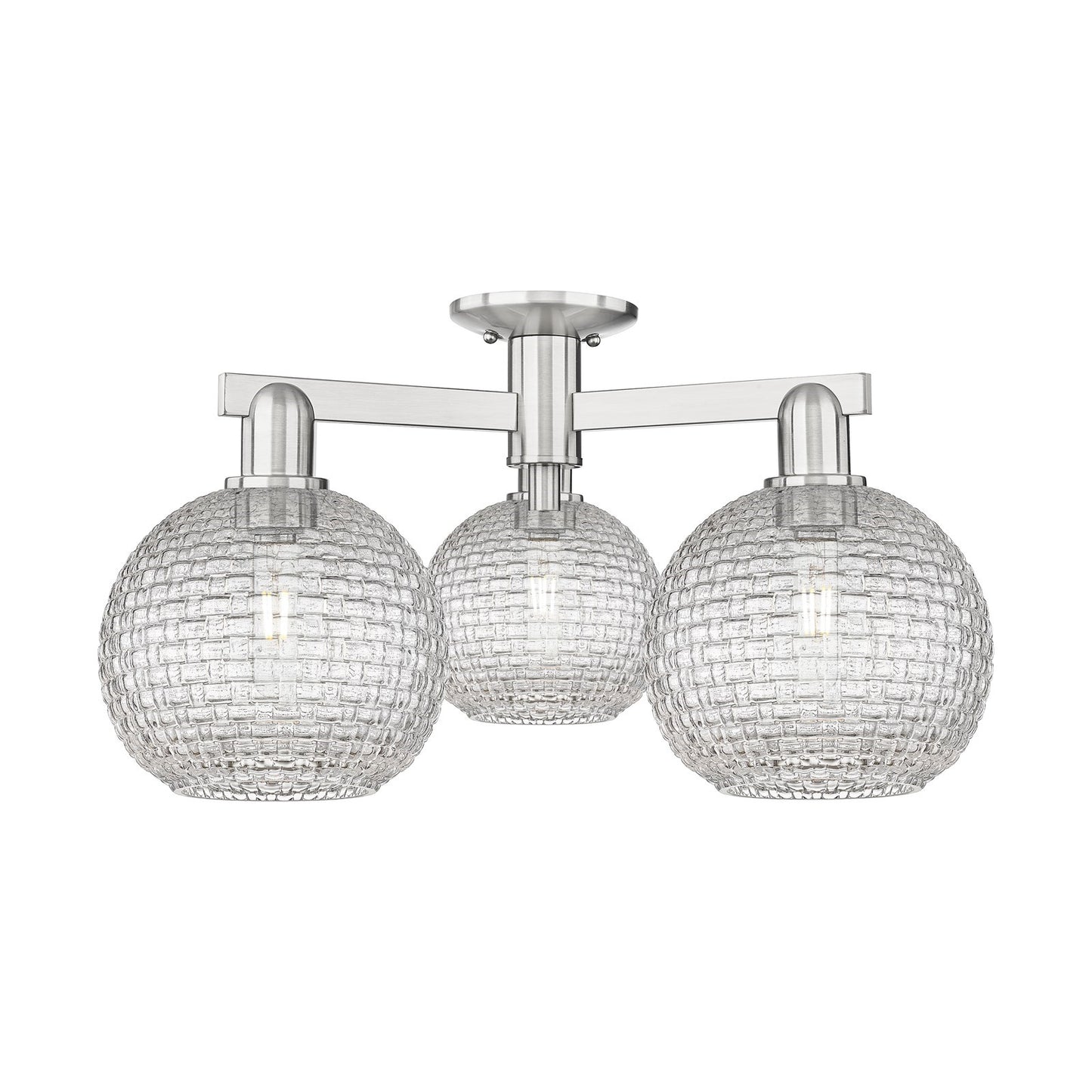 Innovations Athens 26in 3-Light Semi-Flush Mount | Industrial Brushed Satin Nickel and Clear Basket Weave Glass | Entryway & | Model 716-3F-SN-G122C-8CL