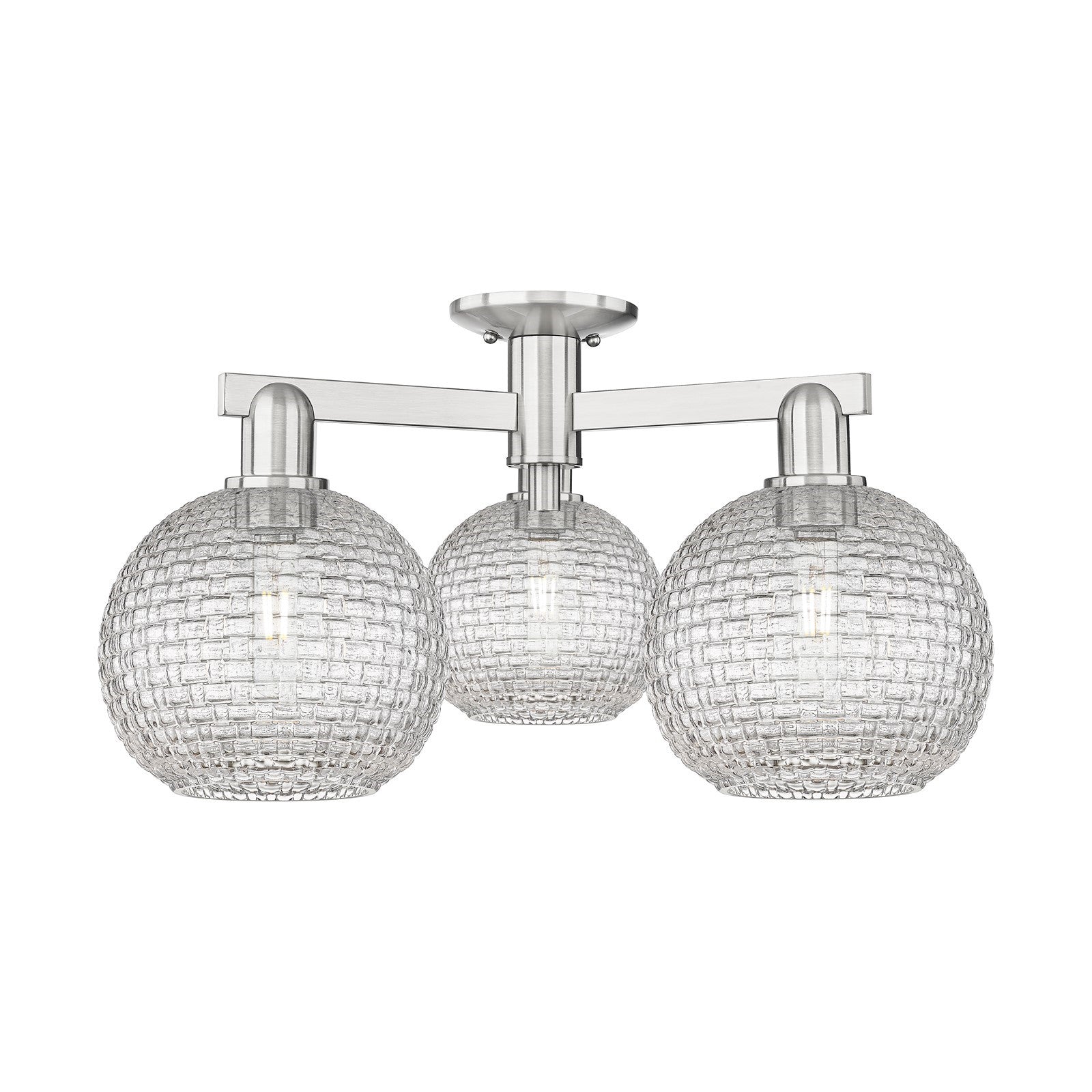 Innovations Athens 26in 3-Light Semi-Flush Mount | Industrial Brushed Satin Nickel and Clear Basket Weave Glass | Entryway & | Model 716-3F-SN-G122C-8CL