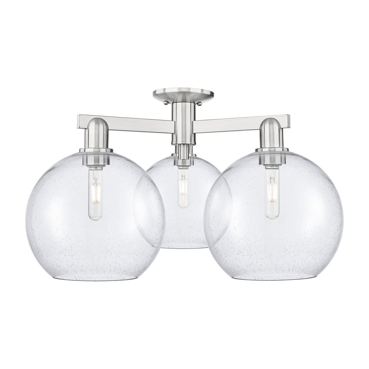 Innovations Athens 28in 3-Light Semi-Flush Mount | Industrial Brushed Satin Nickel Steel and Seedy Glass | Entryway & Hallway | Model 716-3F-SN-G124-10
