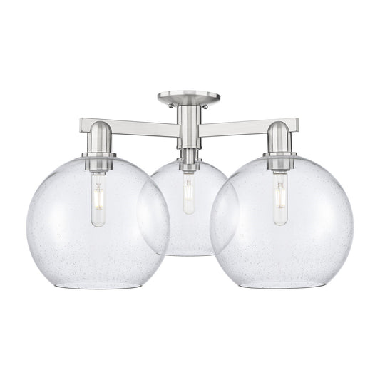 Innovations Athens 28in 3-Light Semi-Flush Mount | Industrial Brushed Satin Nickel Steel and Seedy Glass | Entryway & Hallway | Model 716-3F-SN-G124-10