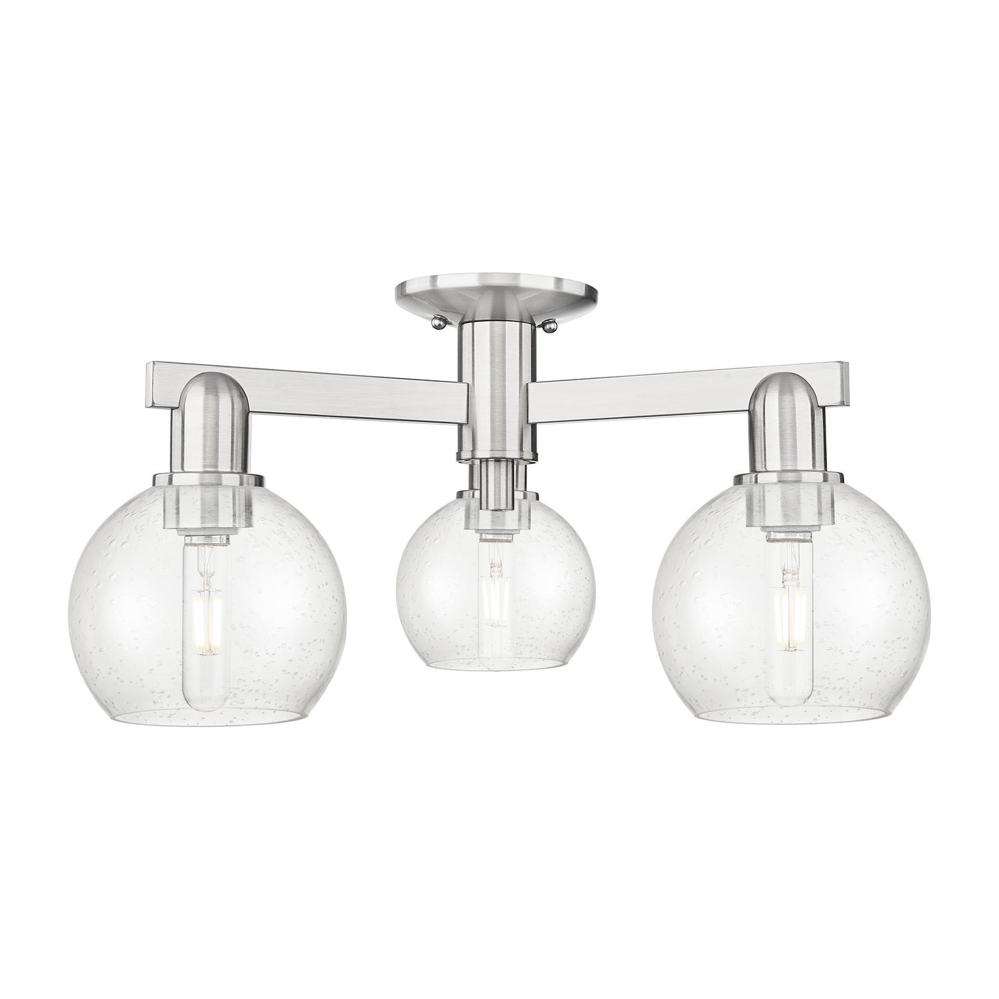 Innovations Athens 23in 3-Light Semi-Flush Mount | Industrial Brushed Satin Nickel and Seedy Glass | Entryway & Hallway | 23.38 x | Model 716-3F-SN-G124-6