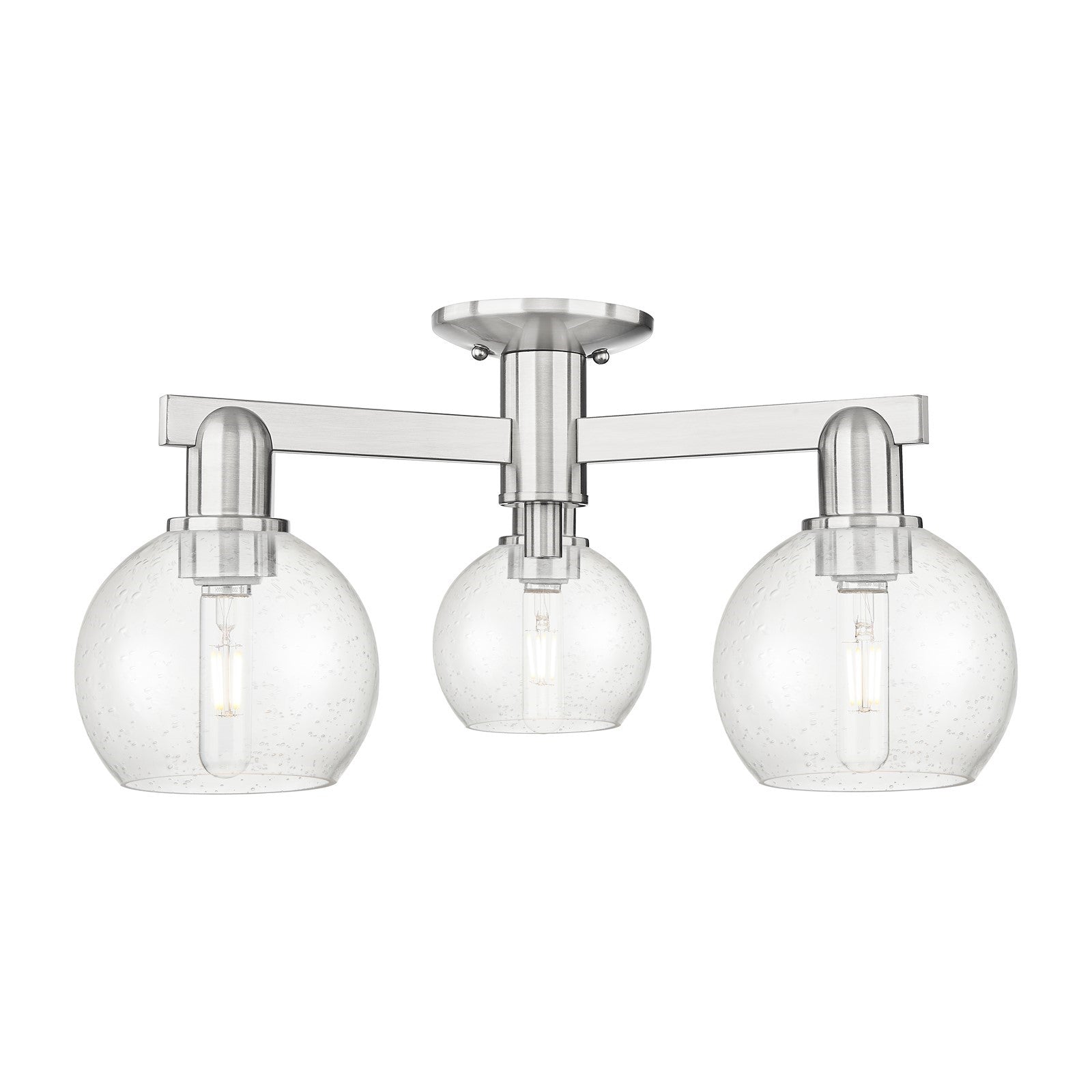 Innovations Athens 23in 3-Light Semi-Flush Mount | Industrial Brushed Satin Nickel and Seedy Glass | Entryway & Hallway | 23.38 x | Model 716-3F-SN-G124-6