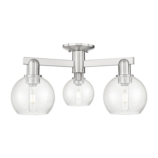 Innovations Athens 23in 3-Light Semi-Flush Mount | Industrial Brushed Satin Nickel and Seedy Glass | Entryway & Hallway | 23.38 x | Model 716-3F-SN-G124-6