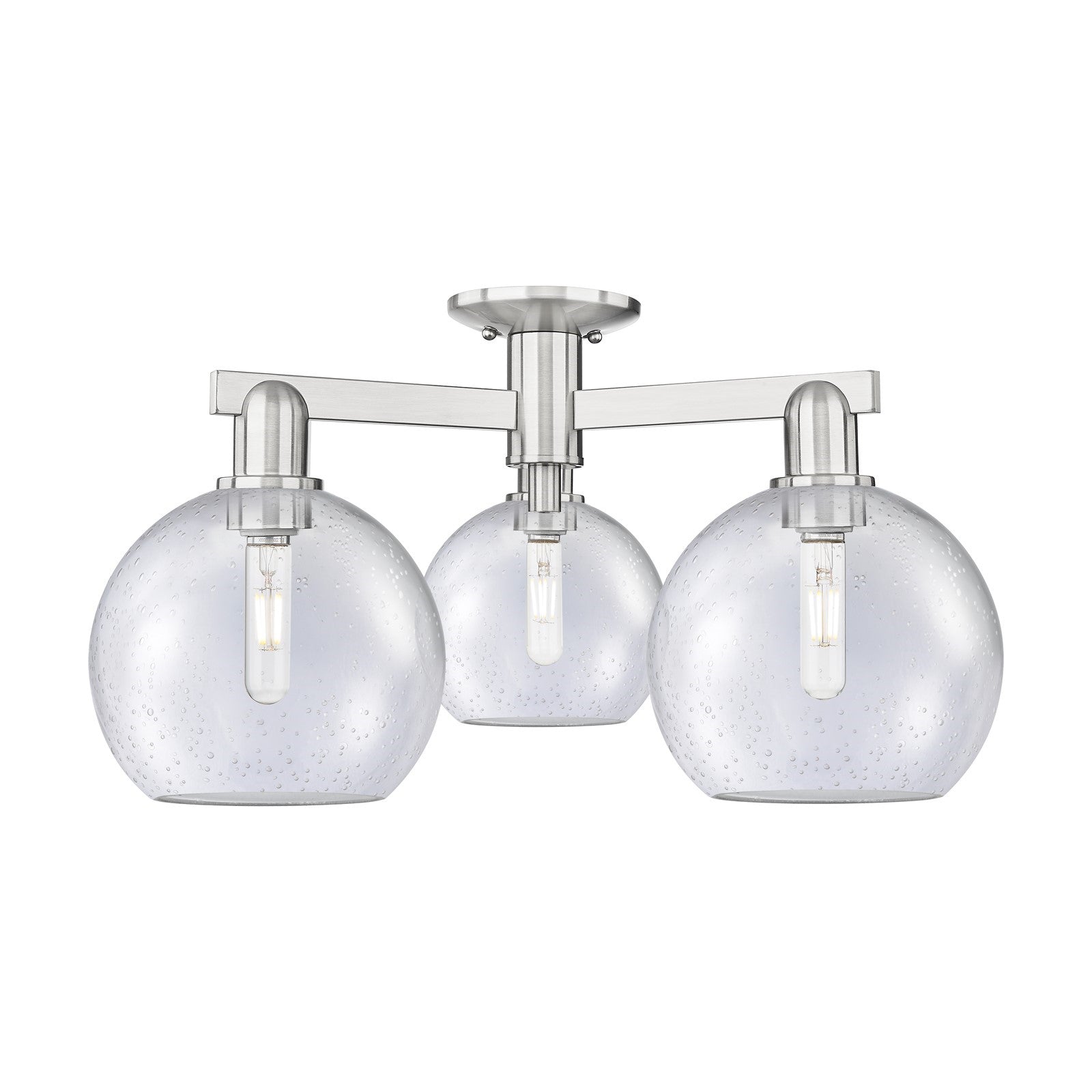 Innovations Athens 26in 3-Light Semi-Flush Mount | Industrial Brushed Satin Nickel and Seedy Glass | Living Room & Hallway | 25.5 | Model 716-3F-SN-G124-8