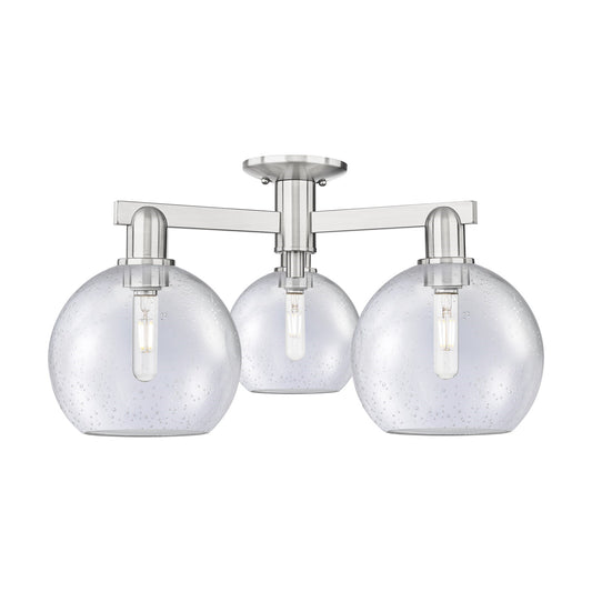 Innovations Athens 26in 3-Light Semi-Flush Mount | Industrial Brushed Satin Nickel and Seedy Glass | Living Room & Hallway | 25.5 | Model 716-3F-SN-G124-8