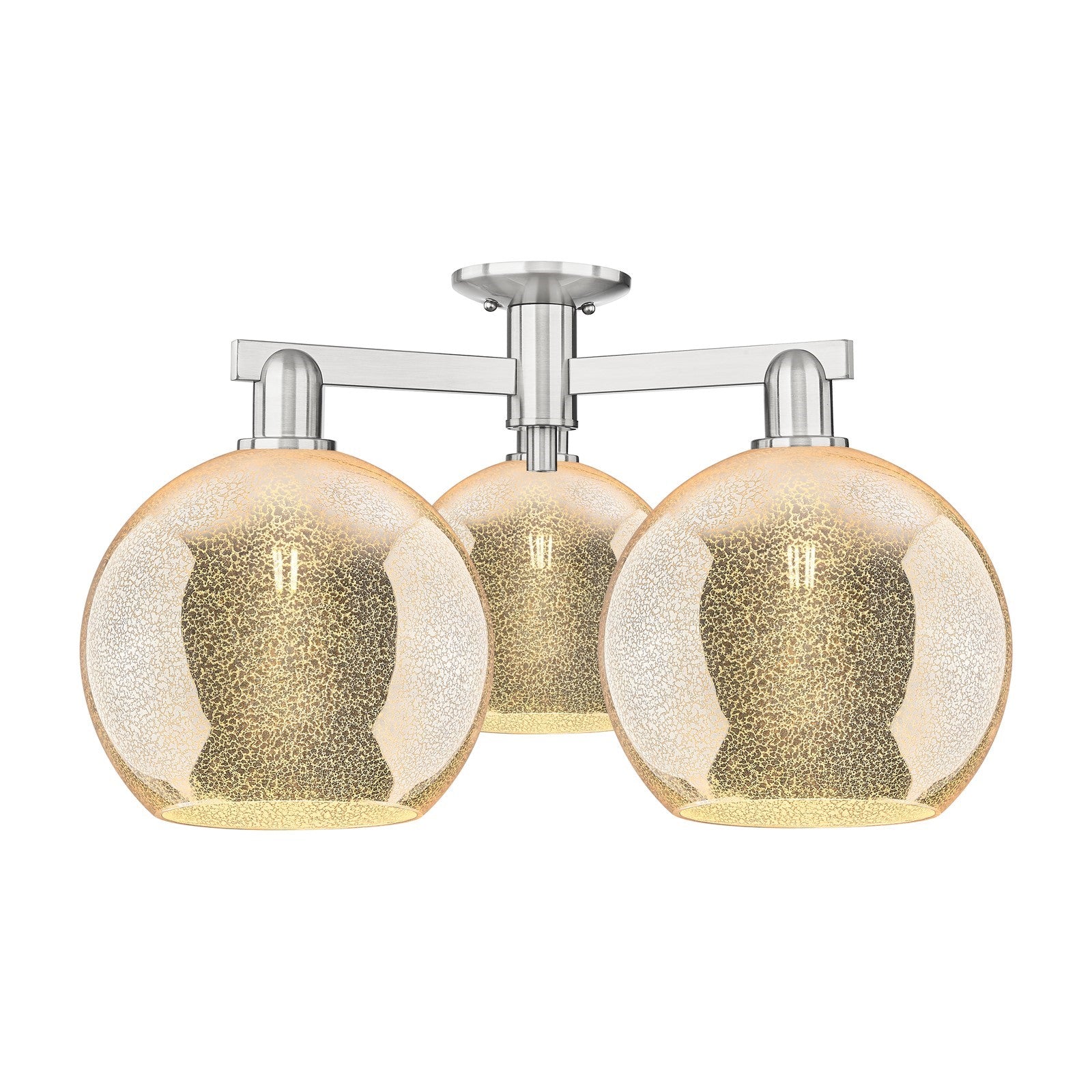Innovations Athens 28in 3-Light Semi-Flush Mount | Industrial Brushed Satin Nickel and Mercury Glass | Entryway & Hallway | 27.5 | Model 716-3F-SN-G128-10