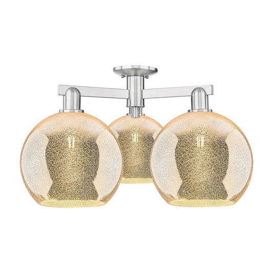 Innovations Athens 28in 3-Light Semi-Flush Mount | Industrial Brushed Satin Nickel and Mercury Glass | Entryway & Hallway | 27.5 | Model 716-3F-SN-G128-10
