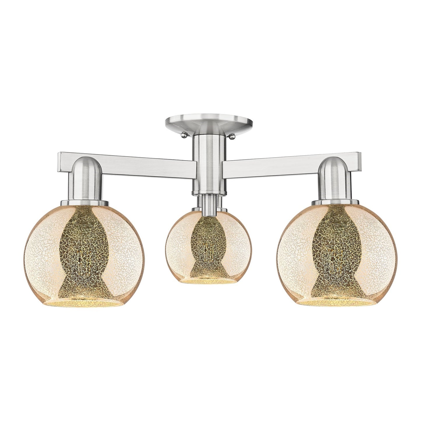 Innovations Athens 23in 3-Light Semi-Flush Mount | Industrial Brushed Satin Nickel and Mercury Glass | Living Room & Dining Room | Model 716-3F-SN-G128-6