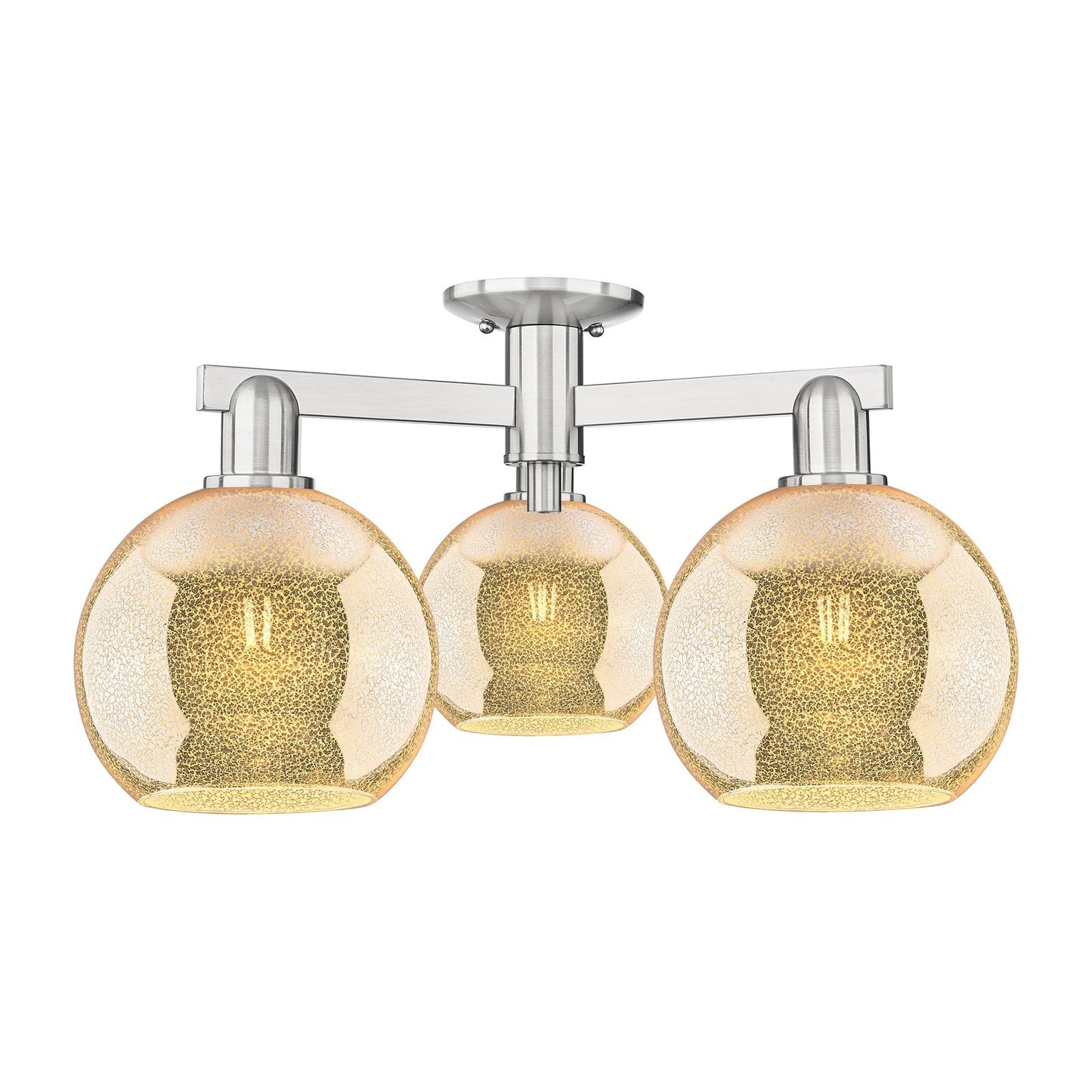 Innovations Athens 26in 3-Light Semi-Flush Mount | Industrial Brushed Satin Nickel and Mercury Glass | Living Room & Dining Room | Model 716-3F-SN-G128-8