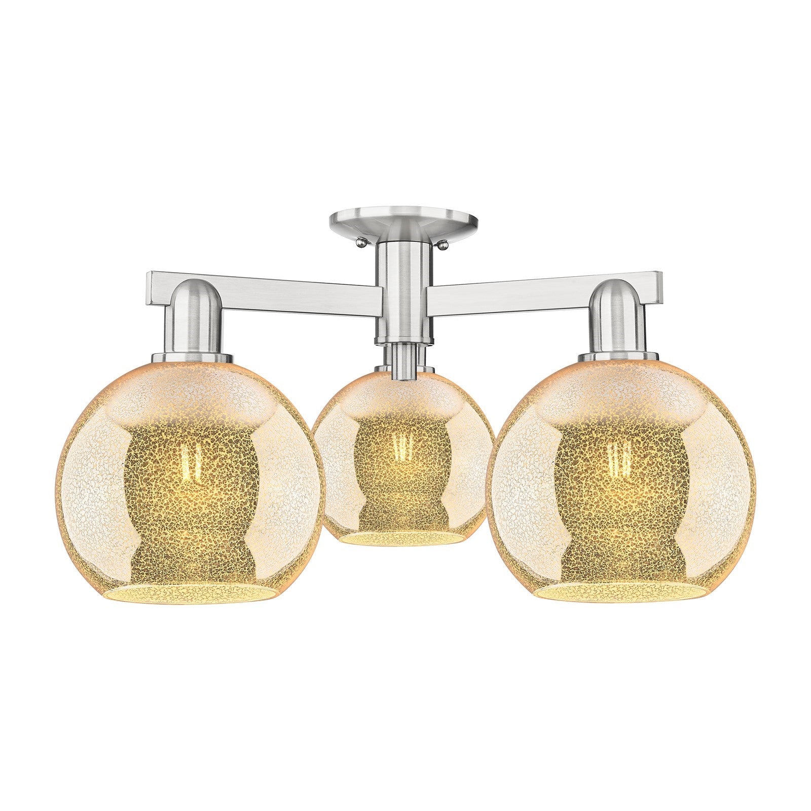 Innovations Athens 26in 3-Light Semi-Flush Mount | Industrial Brushed Satin Nickel and Mercury Glass | Living Room & Dining Room | Model 716-3F-SN-G128-8
