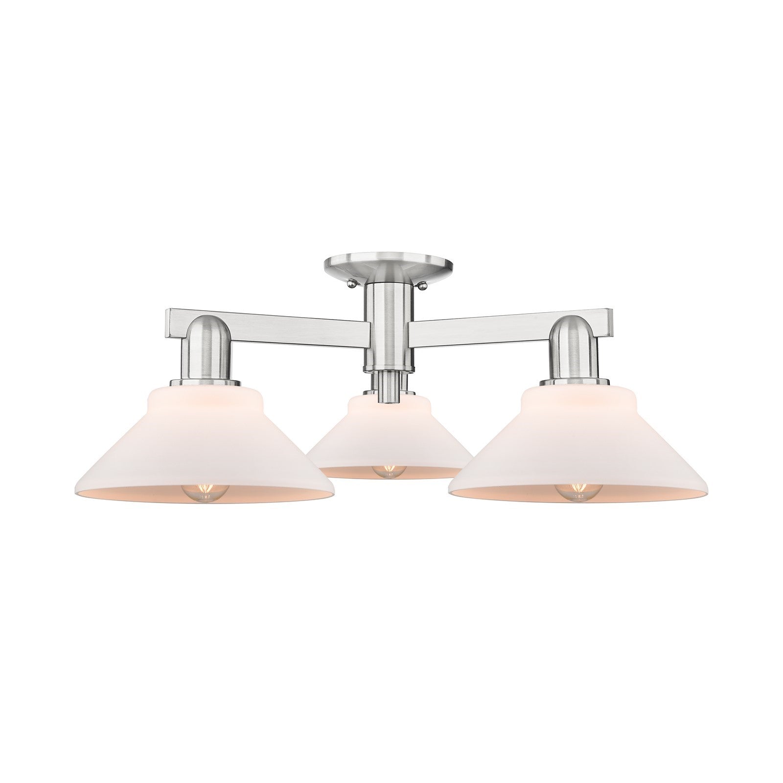 Innovations Orwell 26in 3-Light Semi-Flush Mount | Industrial Brushed Satin Nickel Steel and Matte White Glass | Entryway & Hallway | Model 716-3F-SN-G131