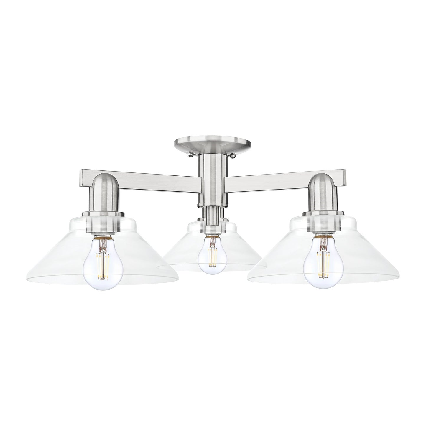 Innovations Orwell 26in 3-Light Semi-Flush Mount | Industrial Brushed Satin Nickel and Clear Glass | Entryway & Hallway | 25.88 x | Model 716-3F-SN-G132