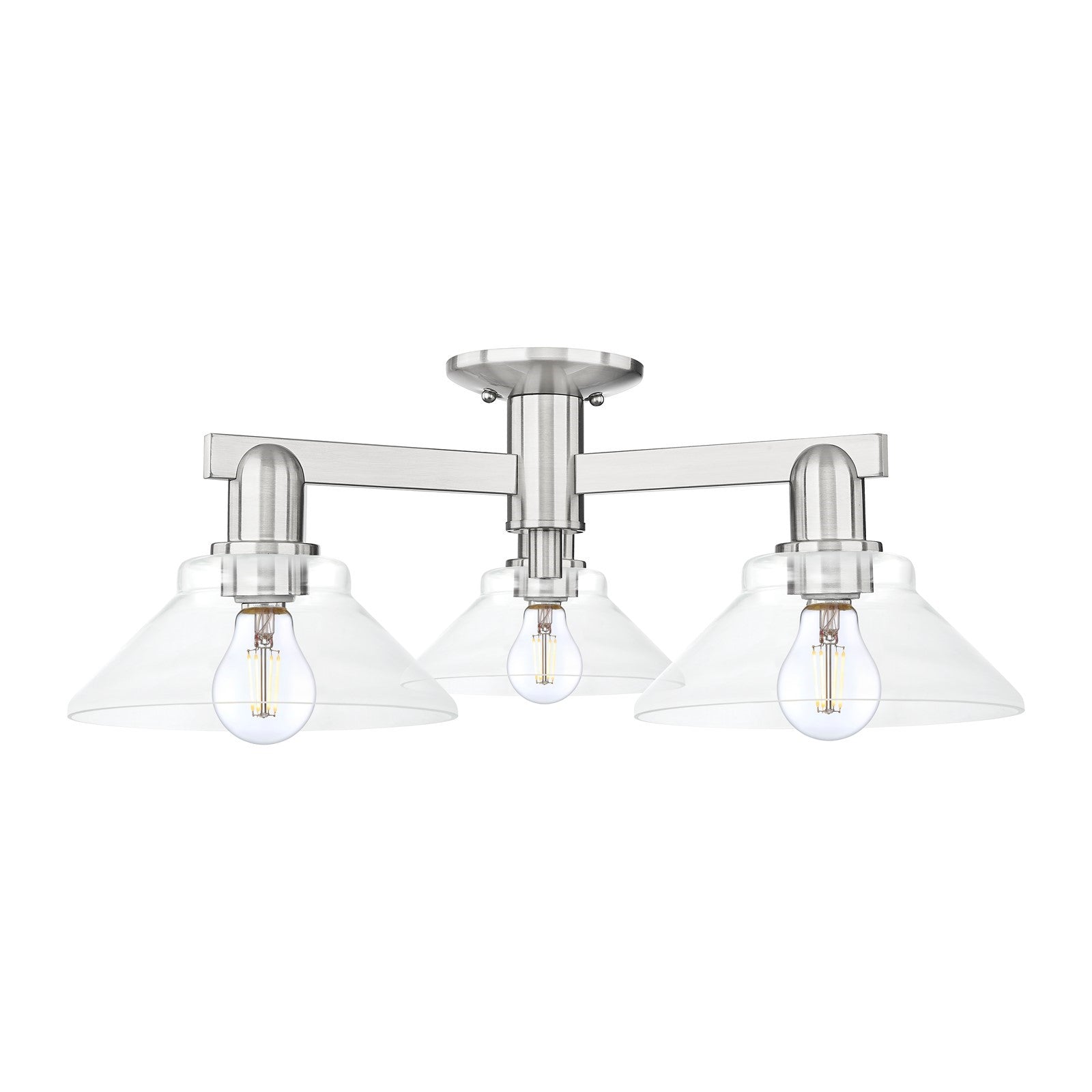 Innovations Orwell 26in 3-Light Semi-Flush Mount | Industrial Brushed Satin Nickel and Clear Glass | Entryway & Hallway | 25.88 x | Model 716-3F-SN-G132