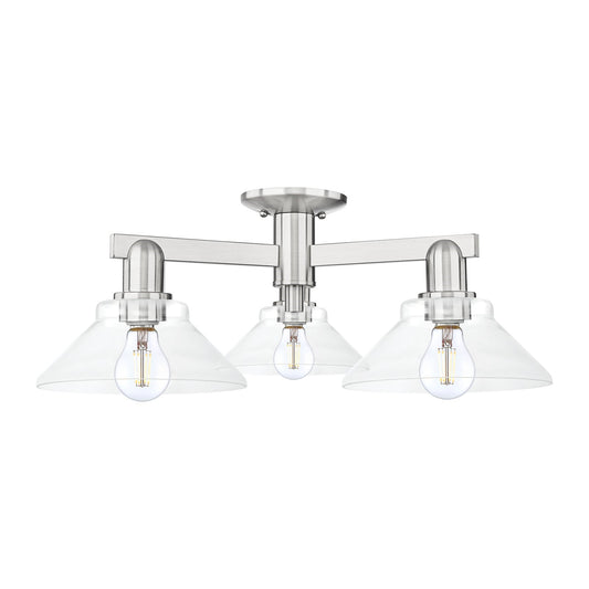 Innovations Orwell 26in 3-Light Semi-Flush Mount | Industrial Brushed Satin Nickel and Clear Glass | Entryway & Hallway | 25.88 x | Model 716-3F-SN-G132