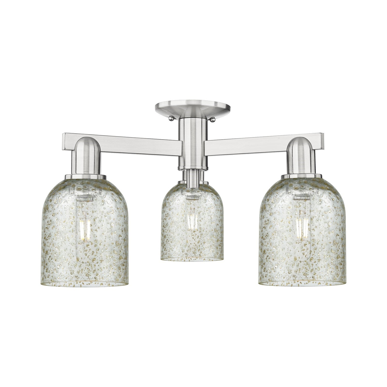 Innovations Caledonia 23in 3-Light Semi-Flush Mount | Industrial Brushed Satin Nickel Steel and Mica Glass | Damp-Rated Entryway & | Model 716-3F-SN-G259